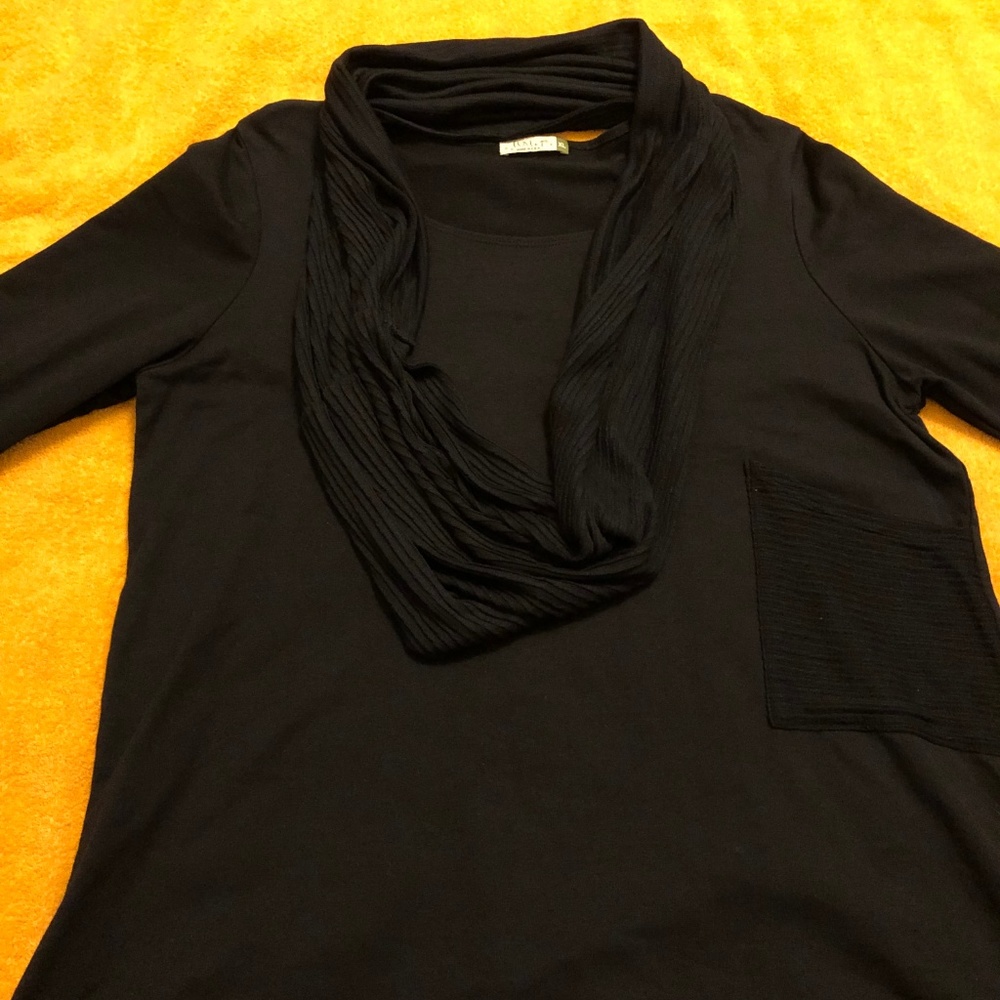 Chalet Black knit blouse with infinity scarf